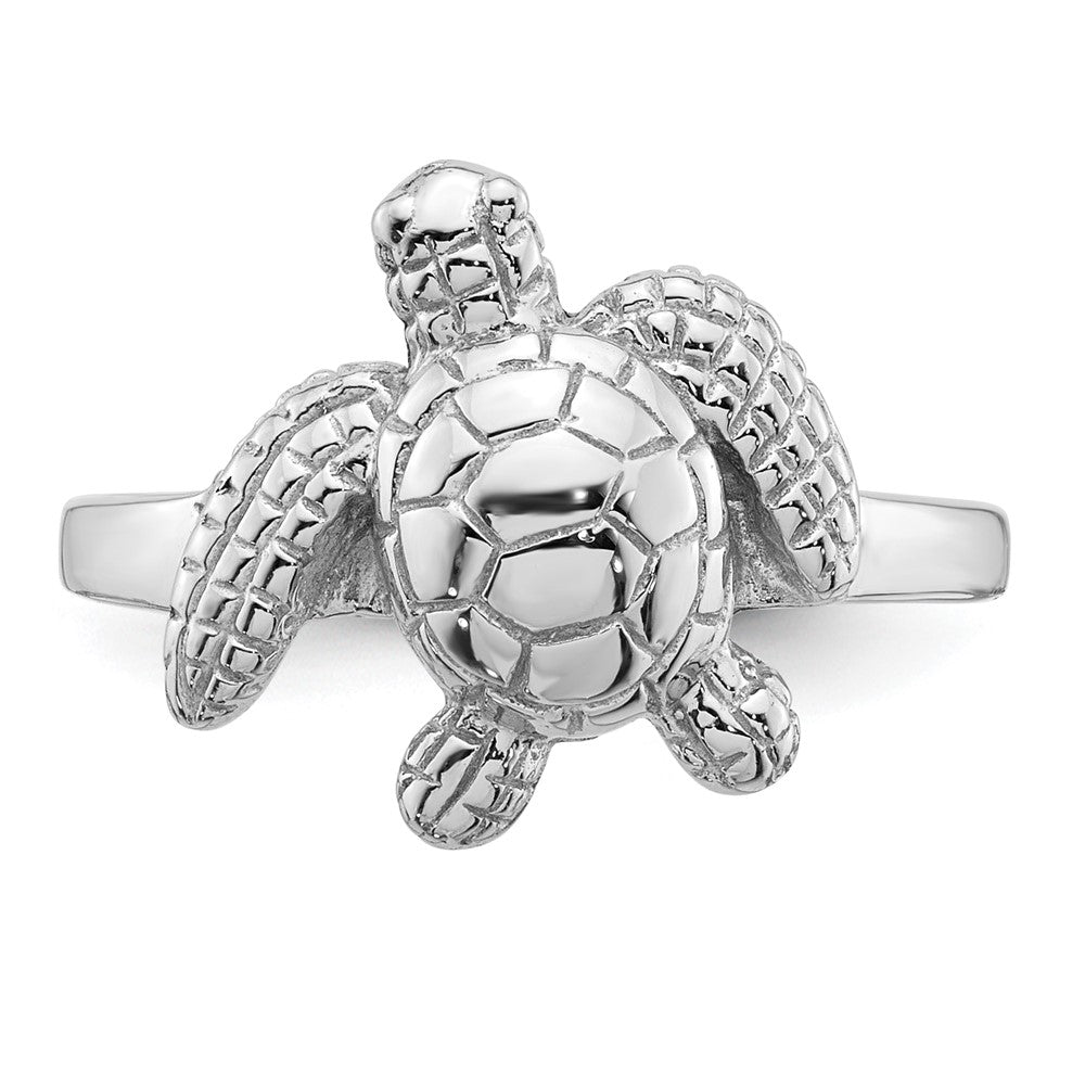 Sterling Silver Rhodium-plated Polished and Textured Sea Turtle Size 8 Ring