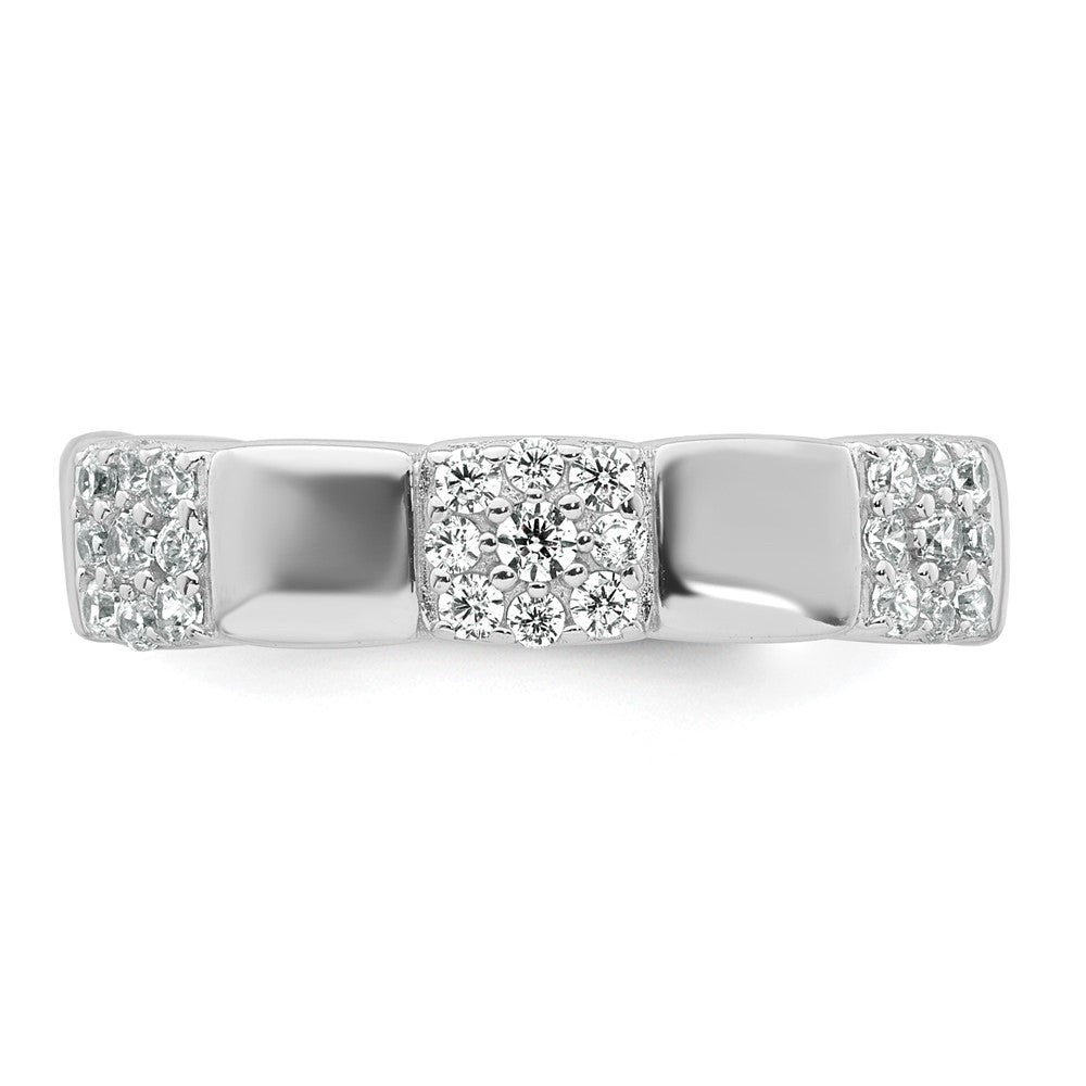 Sterling Silver Rhodium-plated Polished Pave CZ Squares Size 7 Adjustable Ring