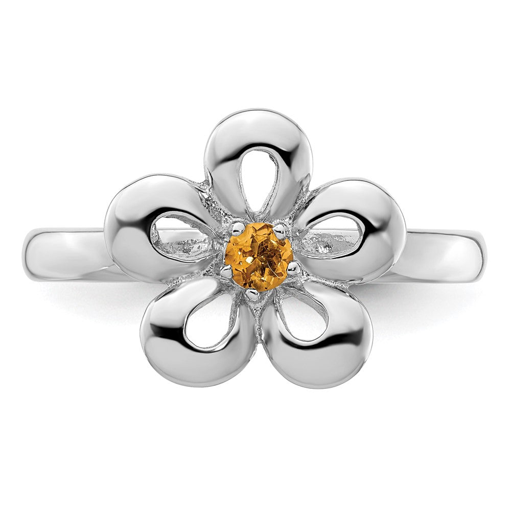 Sterling Silver Stackable Expressions Polished Citrine Flower Ring Size -6