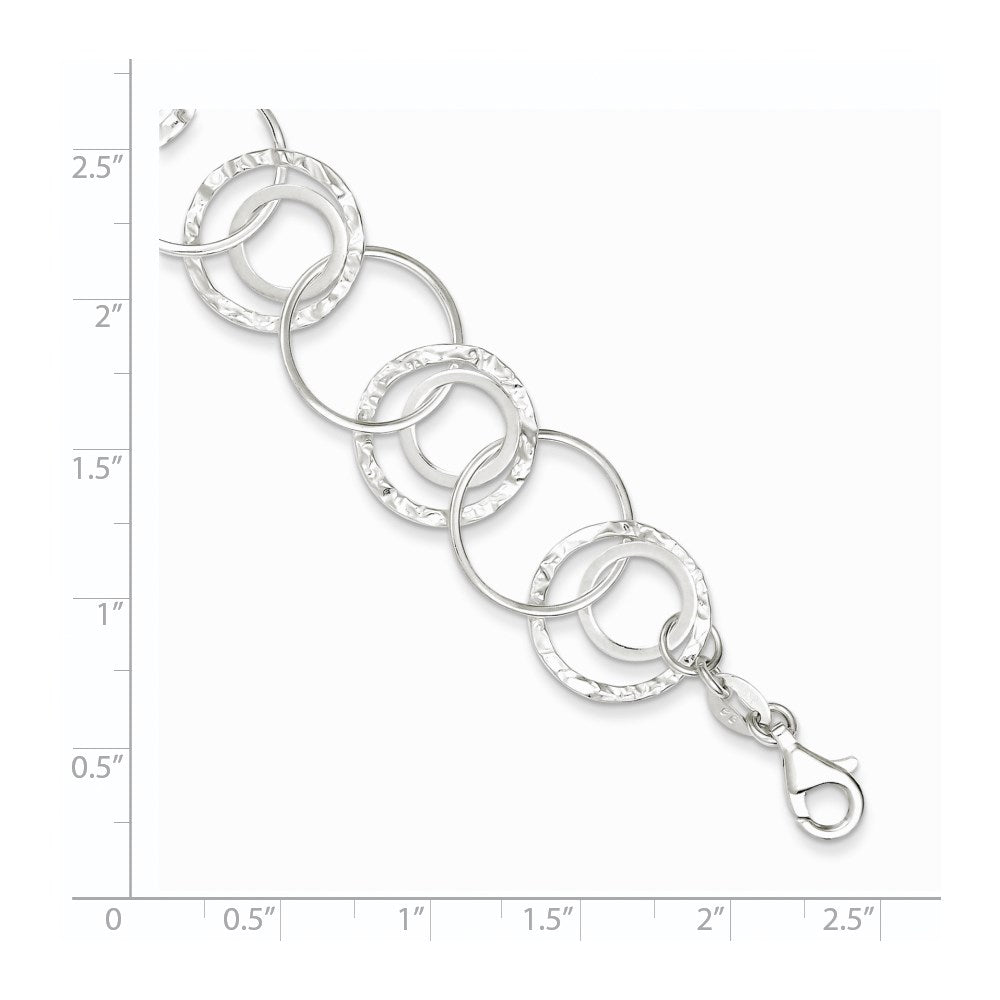 Sterling Silver Polished Textured Fancy Circle Link Bracelet 7.5 inches