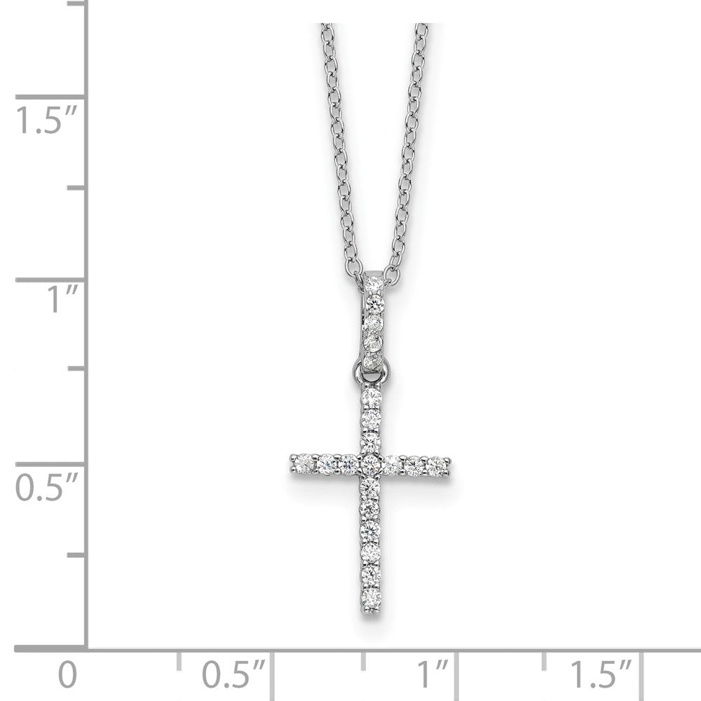 Sterling Silver Rhodium-plated CZ Cross 20in Necklace