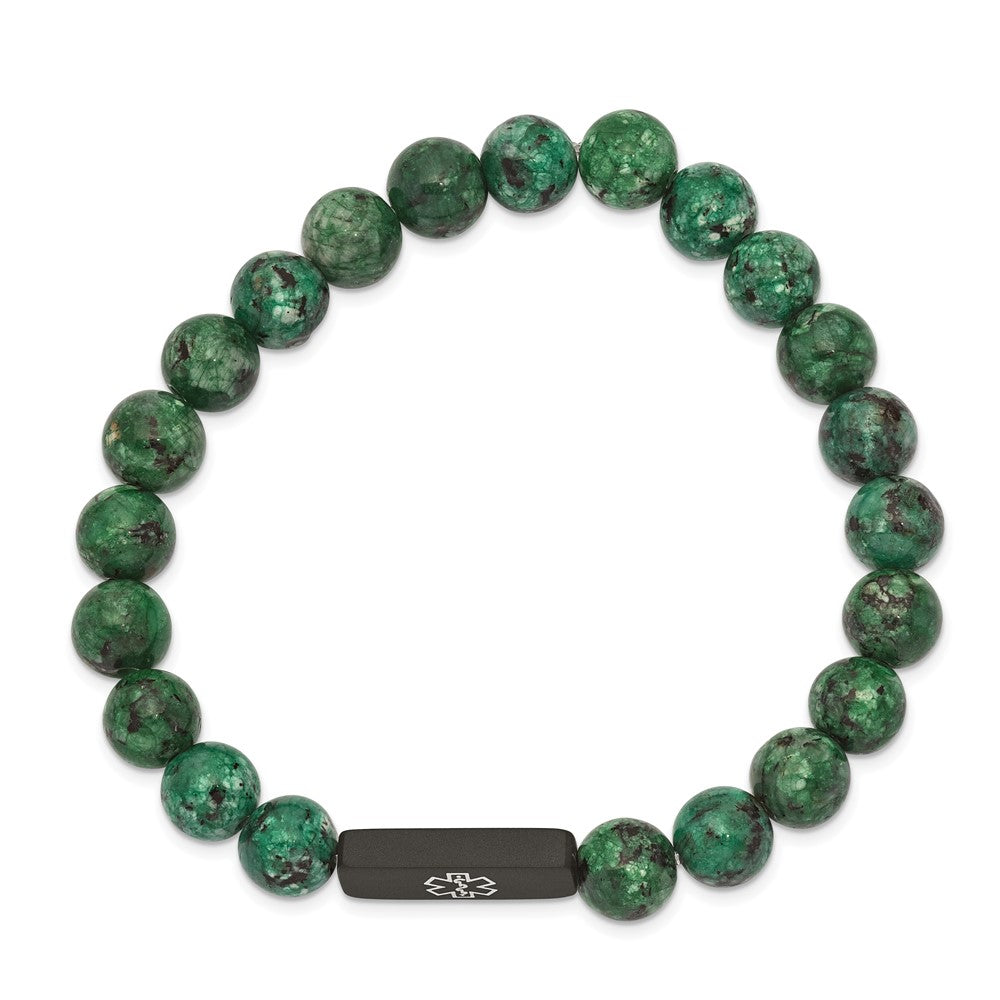 Stainless Steel Brushed Black IP Enamel Medical Dyed Green Stretch Bracelet