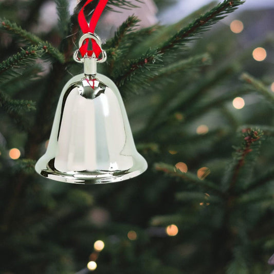Creative Gifts International 003259 3.25 in. Nickel Plated Bell with Red Ribbon