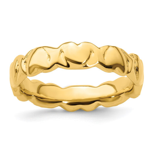 Sterling Silver Gold-Plated Hearts Ring Size - 8