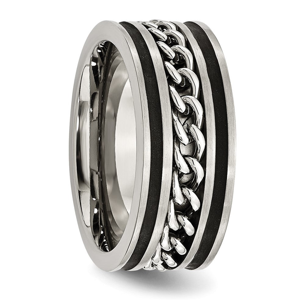 Stainless Steel Brushed & Polished Black IP-plated Chain Inlay 10mm Band Size - 13.5