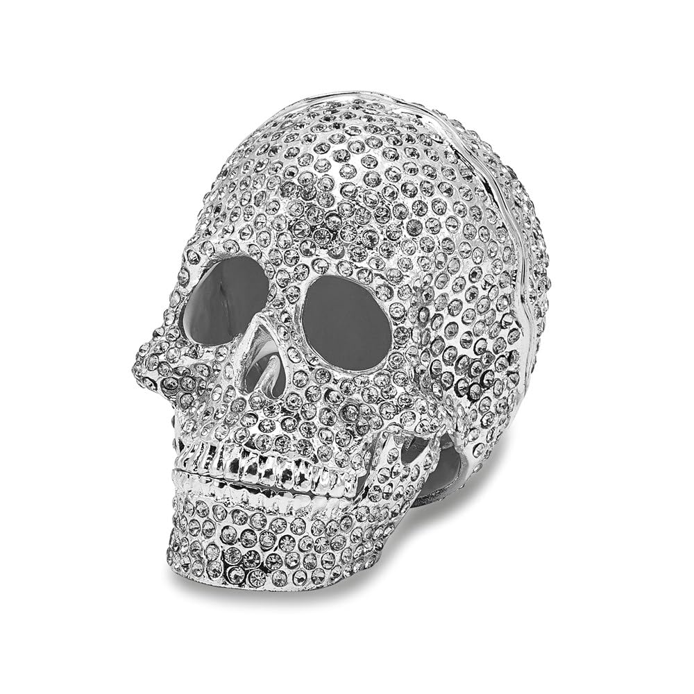 Pewter Full Crystal Skull Trinket Box