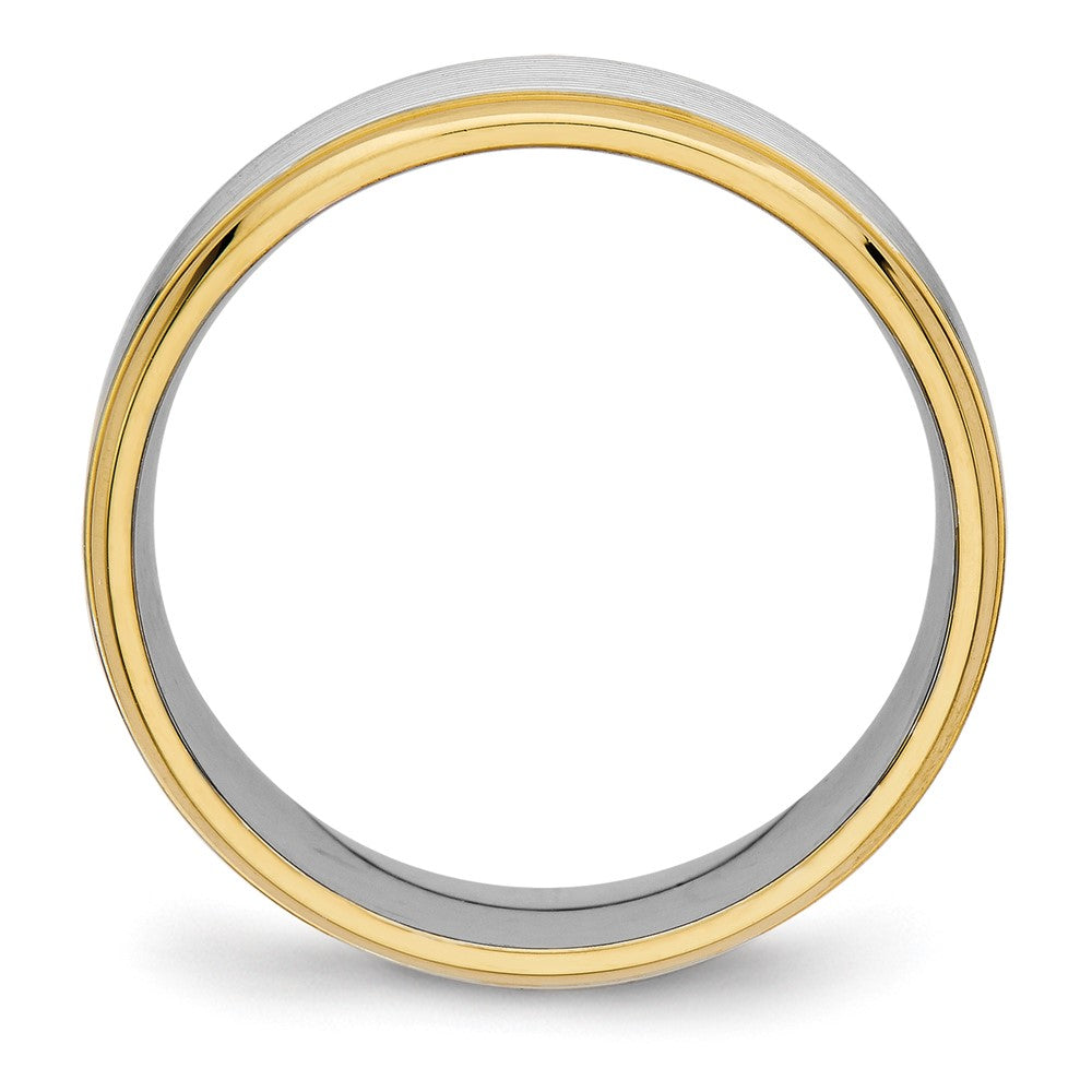 Stainless Steel Polished Yellow IP-plated 6mm Grooved Band Size - 6.5