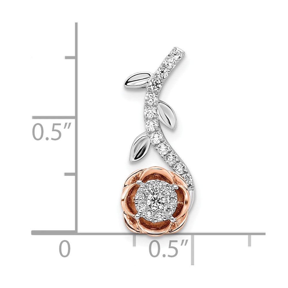 14k Two Tone Rose and White Gold 1/4 carat Lab Grown Diamond VS/SI+ G+ Rose Chain Slide Pendant