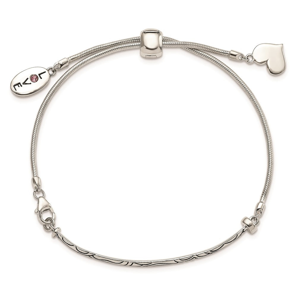 Sterling Silver Antiqued Reflections Crystal Love Heart Adjust Bracelet 9 inches