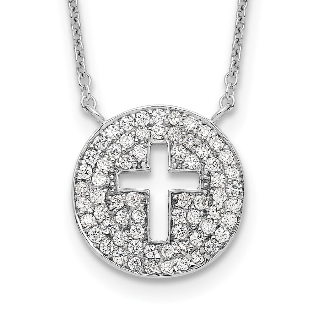 Sterling Silver 18in Rhodium-plated Polished CZ Cross Necklace 18 Inches