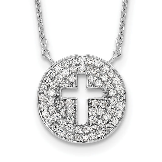 Sterling Silver 18in Rhodium-plated Polished CZ Cross Necklace 18 Inches