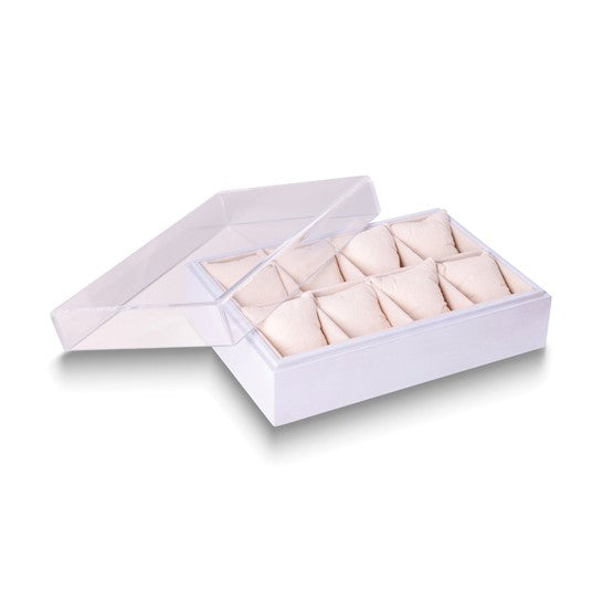 Bey Berk Esme Wood and Acrylic Eight Watch Box, White