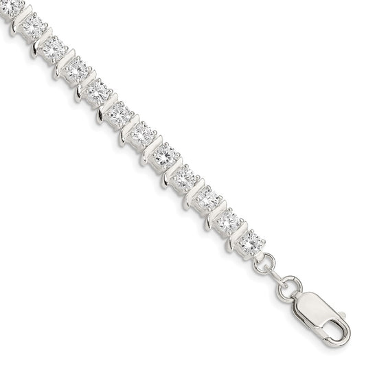 Sterling Silver CZ Fancy Polished Bracelet 7 inches