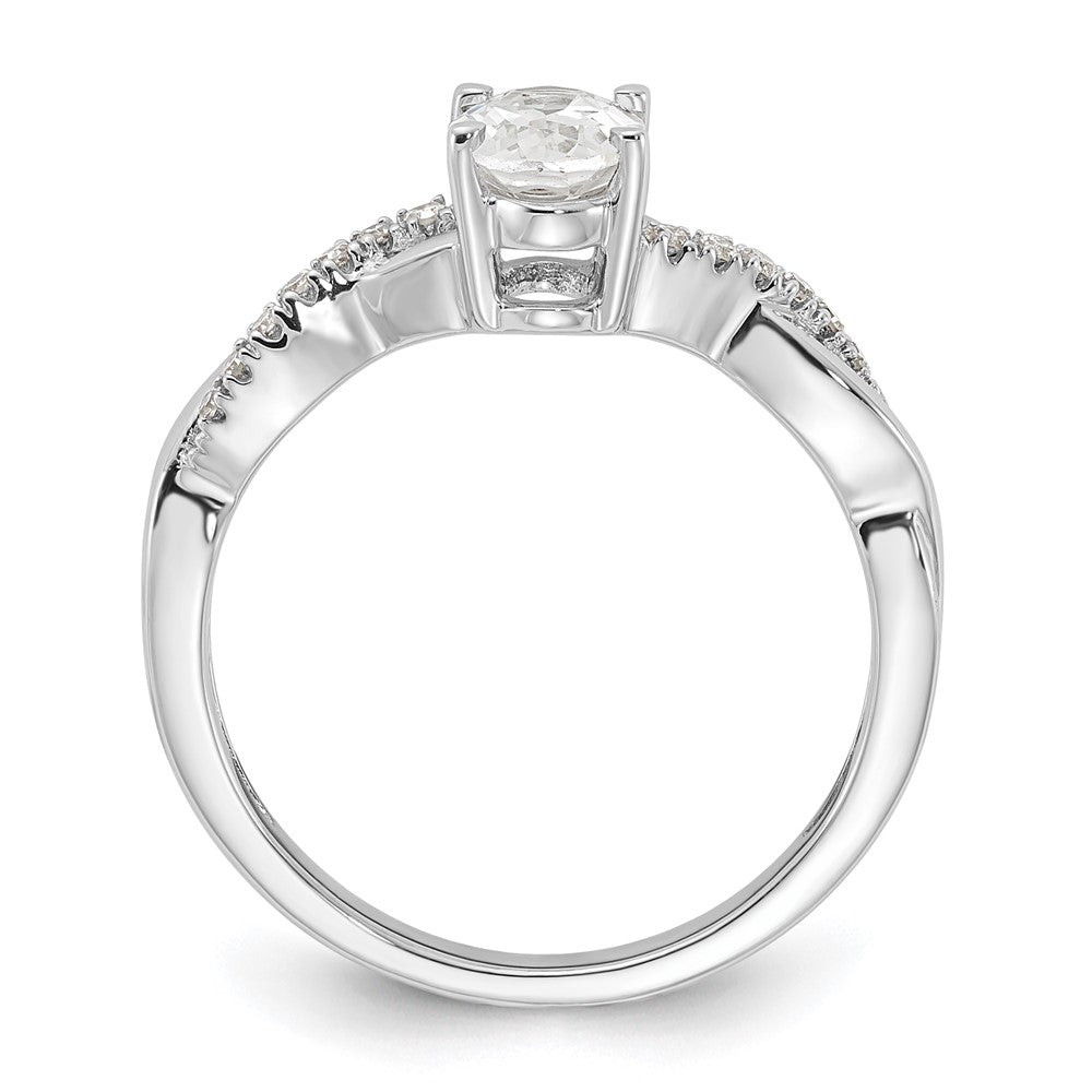 10k White Gold Polished Oval Cr. White Sapphire & Diamond Twisted Ring