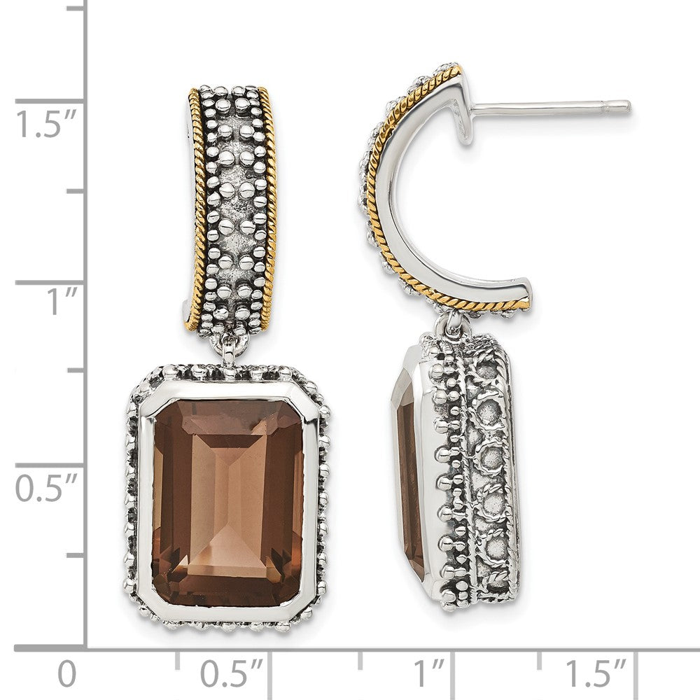 Sterling Silver w/14k Accent Antiqued Smoky Quartz Earrings