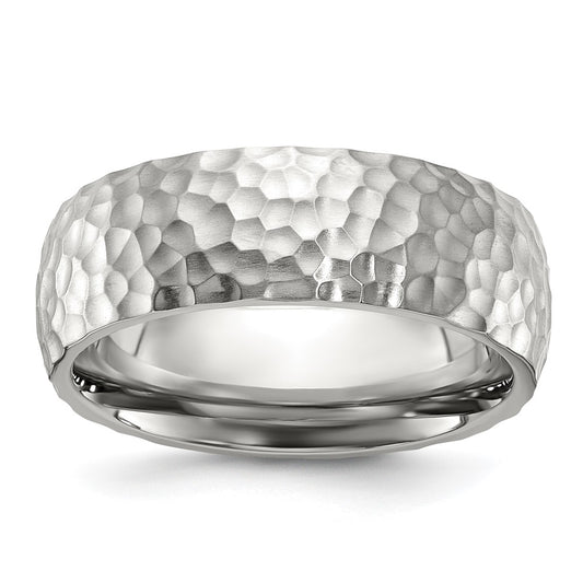 Stainless Steel Brushed and Polished Hammered 7.5mm Band Size - 10.5