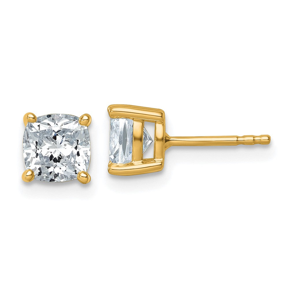 14K Gold 2 Carat Lab Grown Diamond VS+ F+ Cushion 4-Prong Complete Stud Earrings