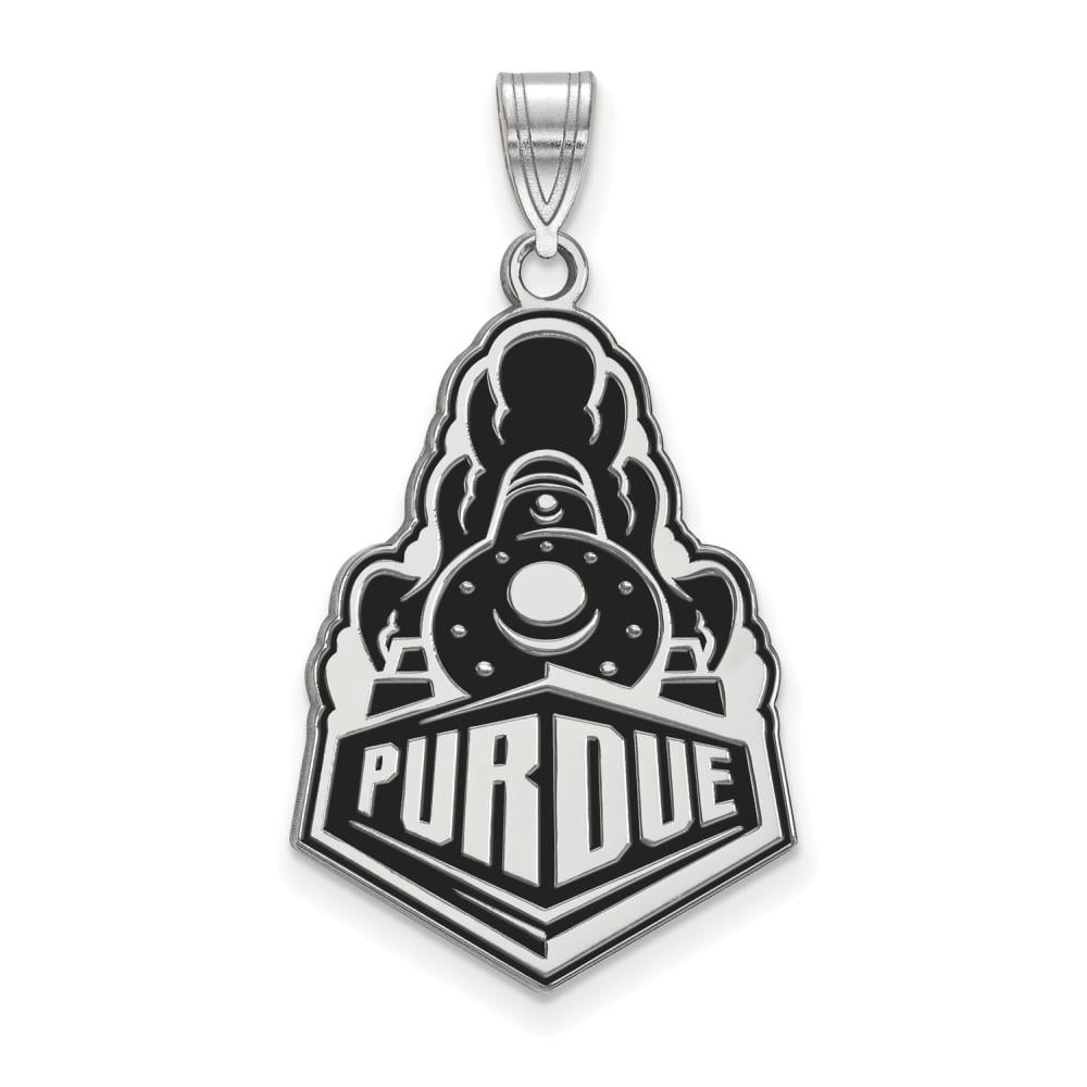 Sterling Silver Rhodium-plated LogoArt Purdue University Boilermakers Train Logo Extra Large Enameled Pendant Q-SS061PU