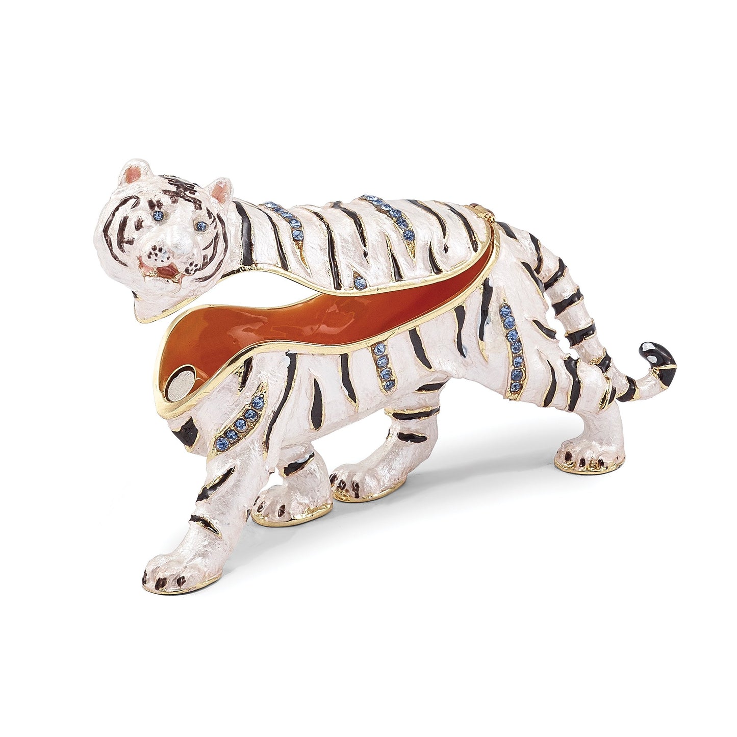 Luxury Giftware by Jere White Bengal Tiger Pewter, Enamel and Swarovski Crystals Trinket Box