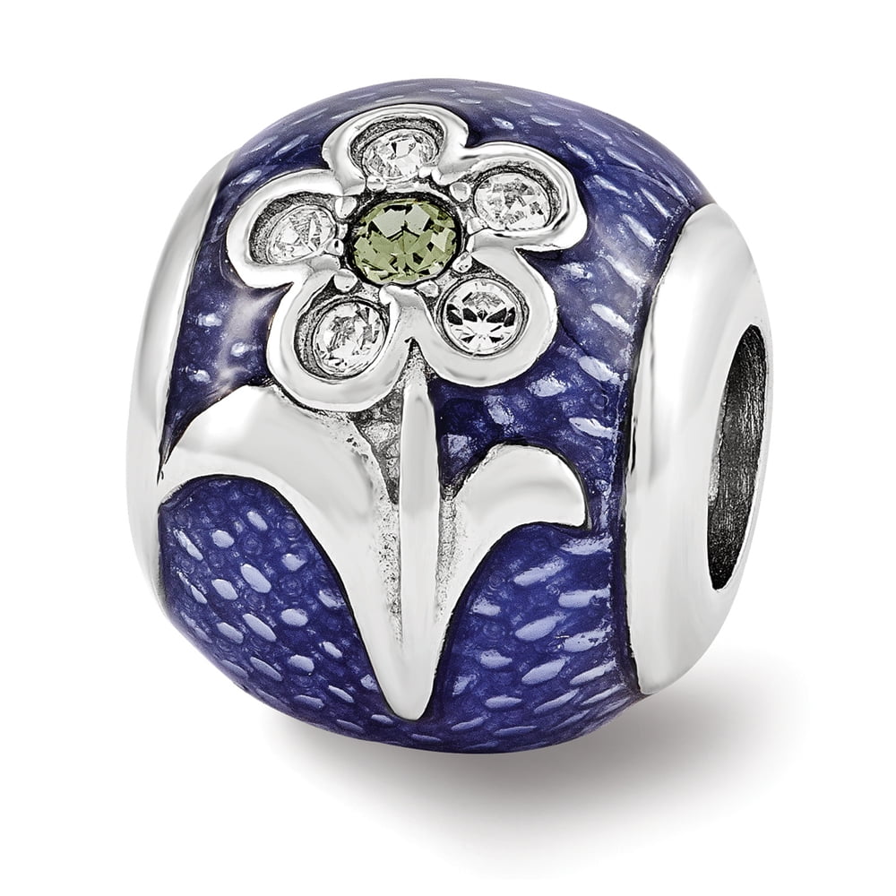 Sterling Silver Reflections Purple Enam with crystals Flower Bead