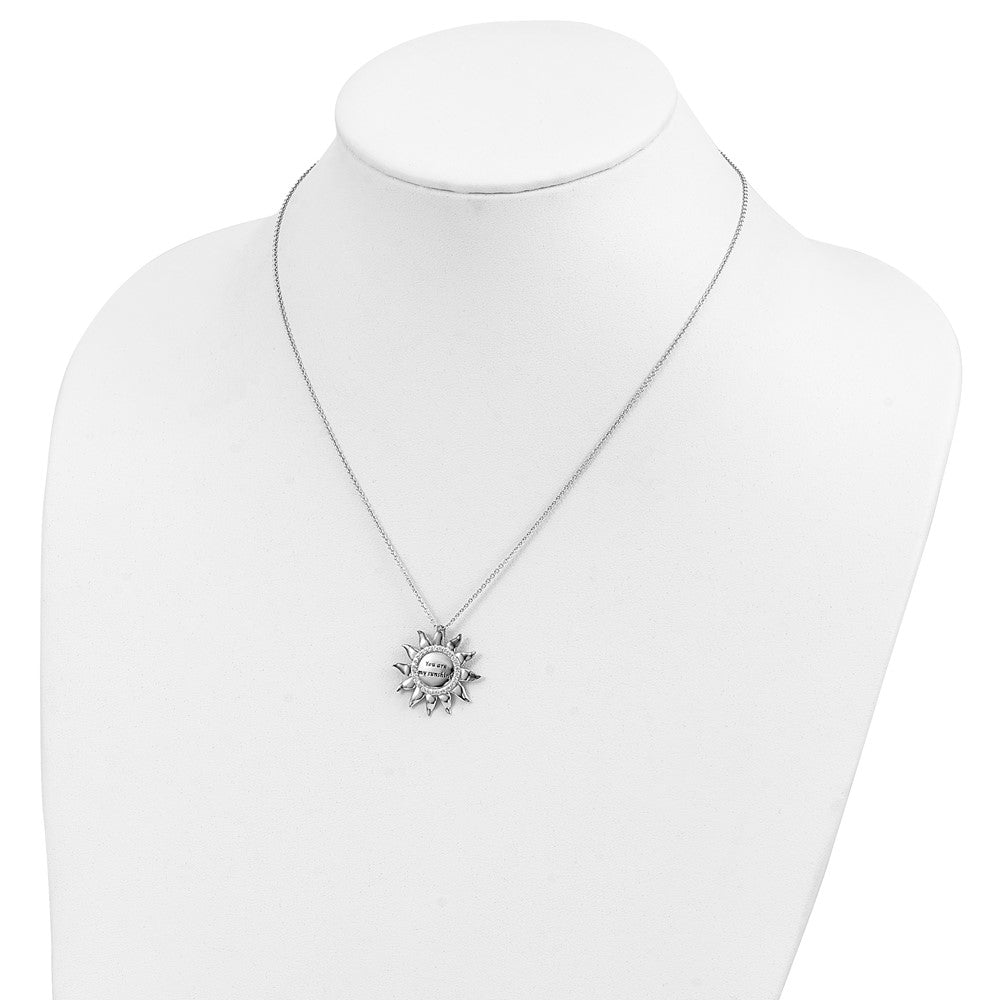 Sentimental Expressions Sterling Silver Rhodium-plated CZ Antiqued You Are My Sunshine 18in. Necklace 18 Inches