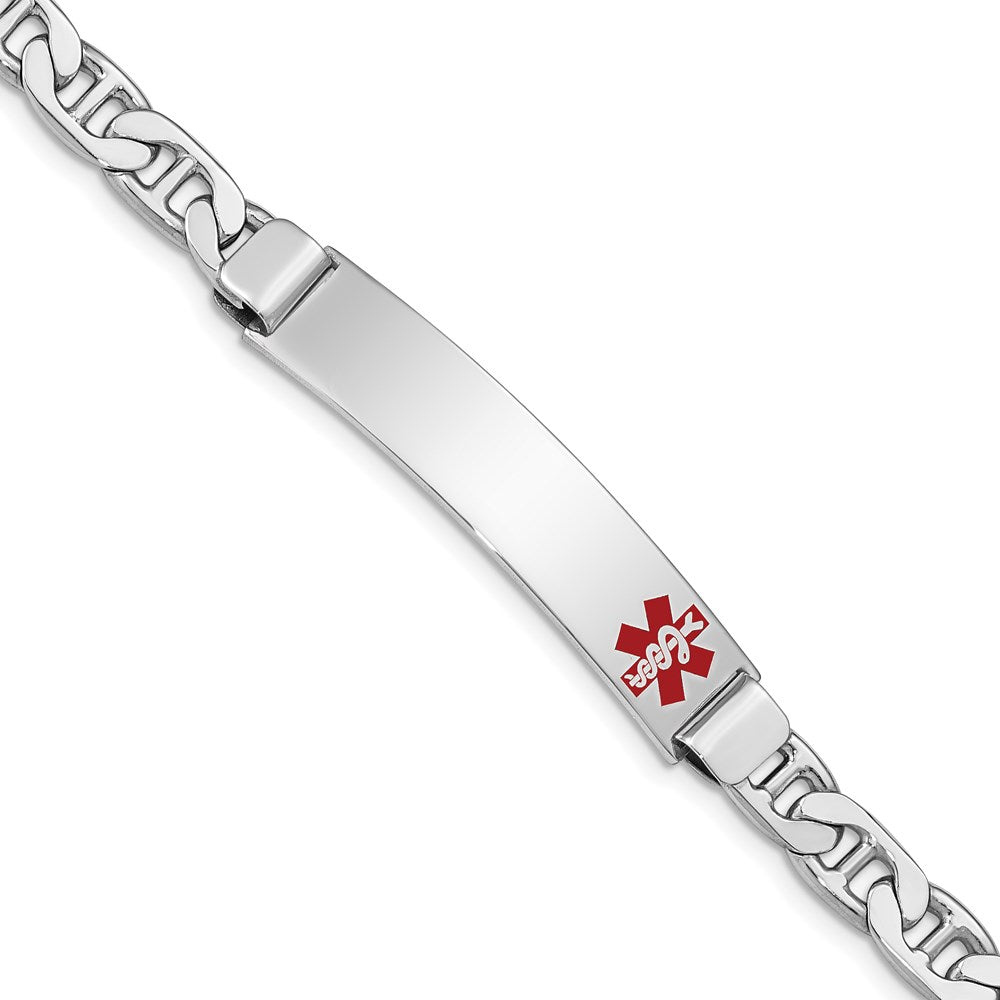 Sterling Silver Rhodium-plated Medical ID Anchor Link Bracelet 7 inches