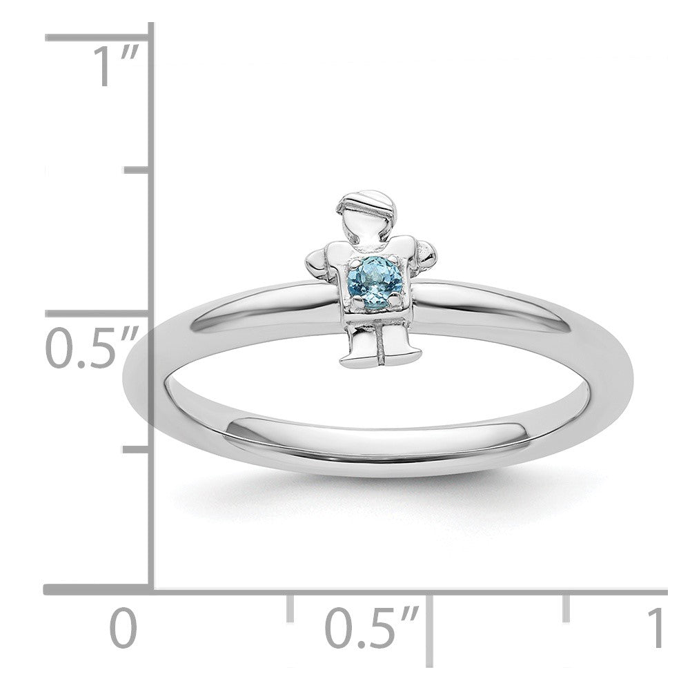 Sterling Silver Stackable Expressions Rhodium Blue Topaz Boy Ring
