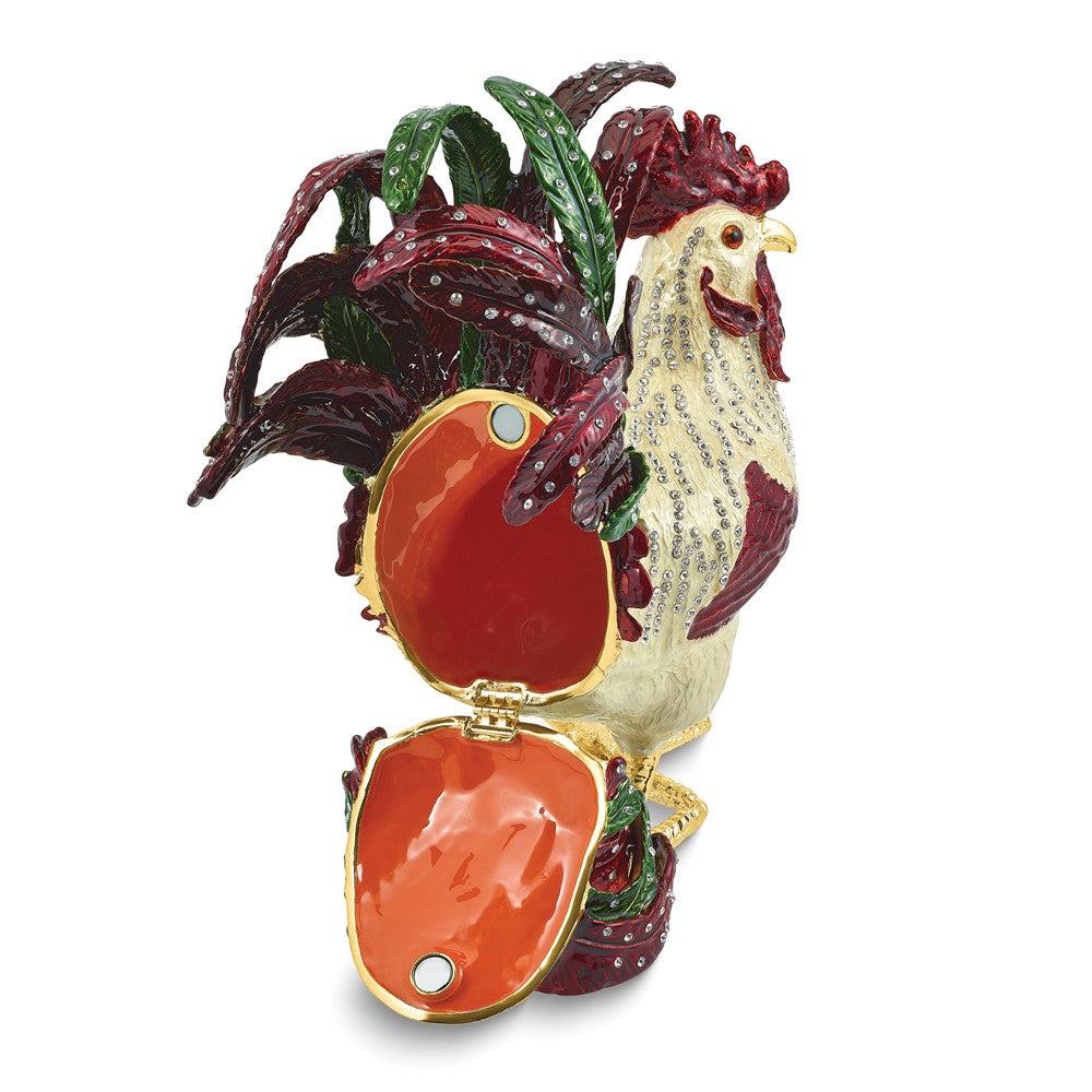 Luxury Giftware by Jere Bejeweled CLUCK NORRIS Large Rooster Trinket Box with Matching 18 inch Necklace
