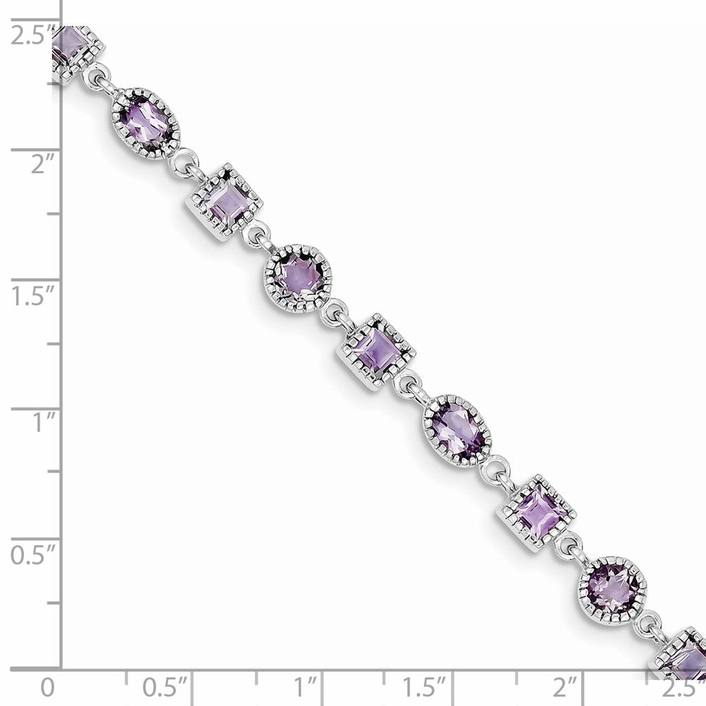 Sterling Silver Rhodium-plated Amethyst Bracelet 7 inches