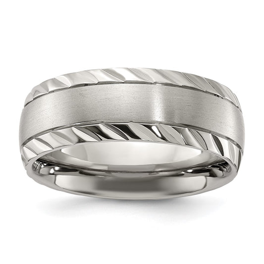 Titanium Polished w/Brushed Center & Grooved Edge 8mm Band Size - 8.5