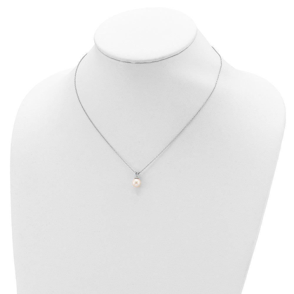 Sterling Silver Rhodium-plated 7-7.5mm White Round Freshwater Cultured Pearl 17 inch Necklace 17 Inches