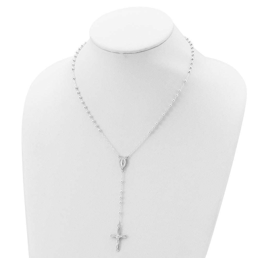Sterling Silver Polished Crucifix Rosary 18 inch Necklace 18 Inches