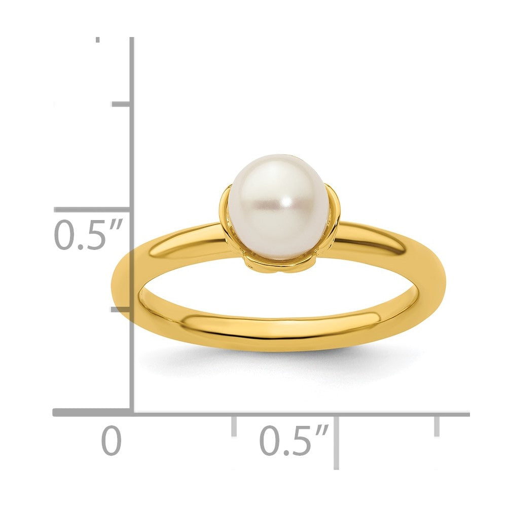 Sterling Silver Stack Exp. White FW Cultured Pearl Gold-plated Ring Size -7