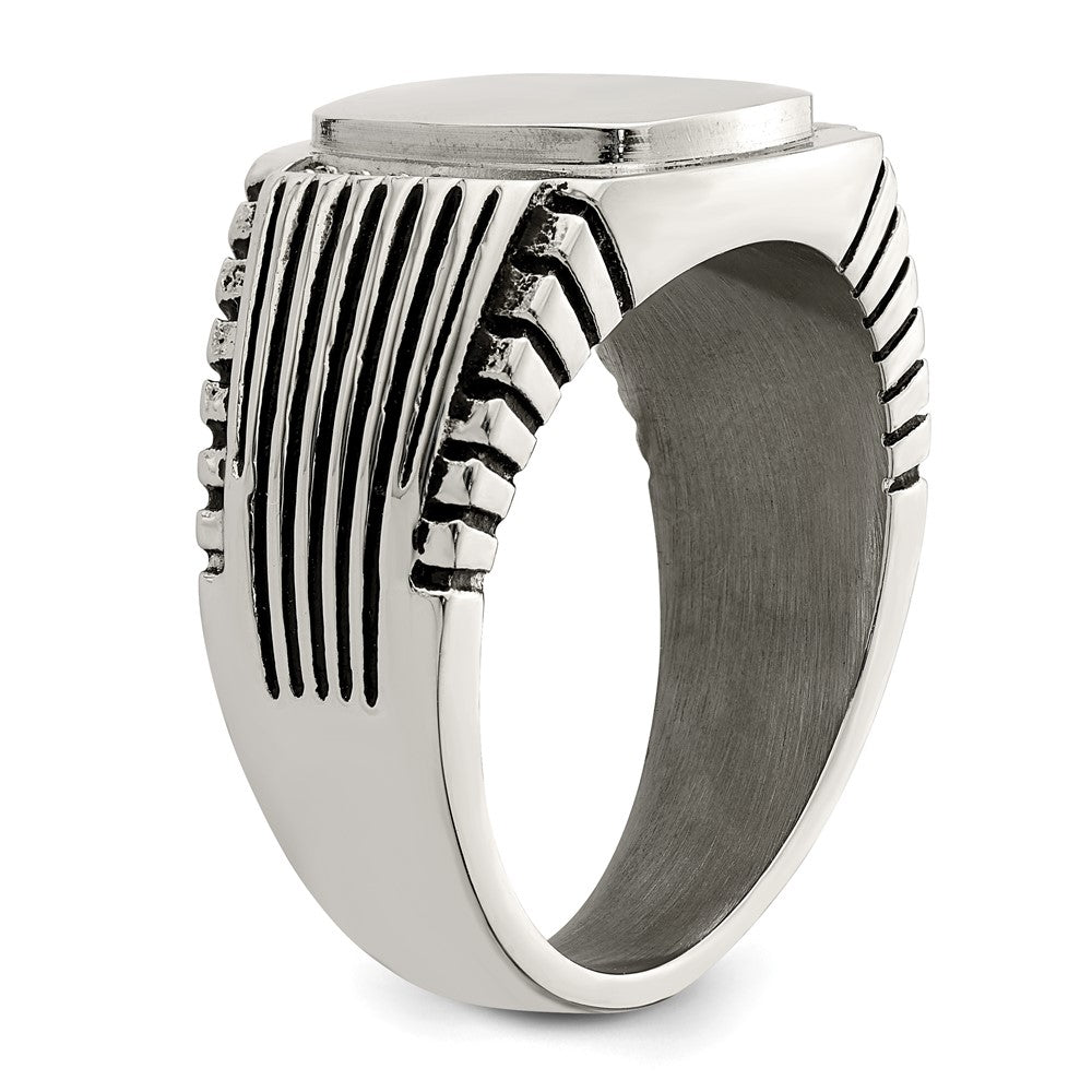 Stainless Steel Polished with CZ Signet Ring Size - 9