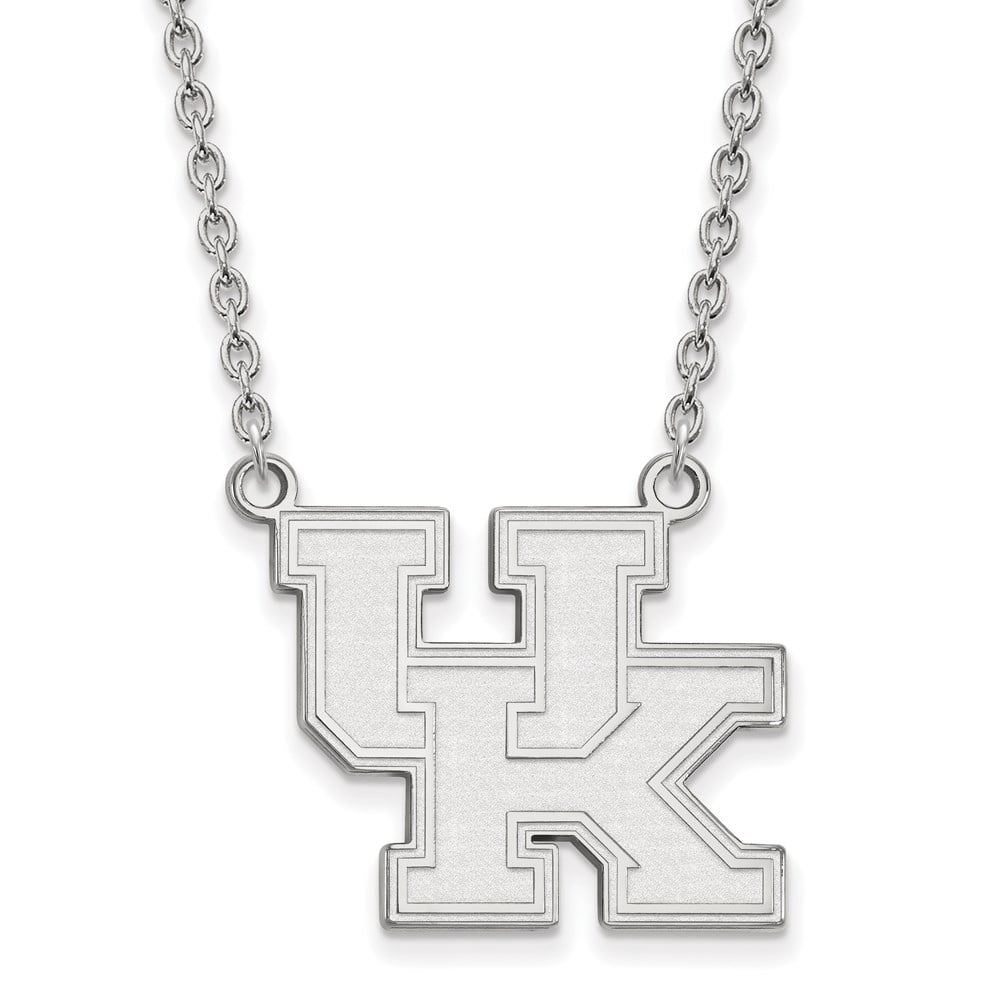 Sterling Silver Rhodium-plated LogoArt University of Kentucky U-K Large Pendant 18 inch Necklace QSS016UK-18