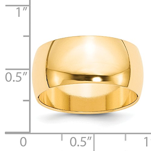 14k Yellow Gold 10mm Half Round Wedding Band Size 13.5