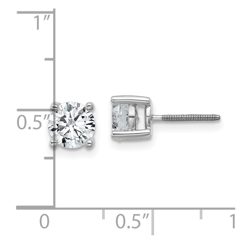 14k White Gold 1 1/2 ctw Certified Lab Grown Diamond VS/SI+ G+ Round 4 Prong Heavy Wt. Screwback Stud Earrings