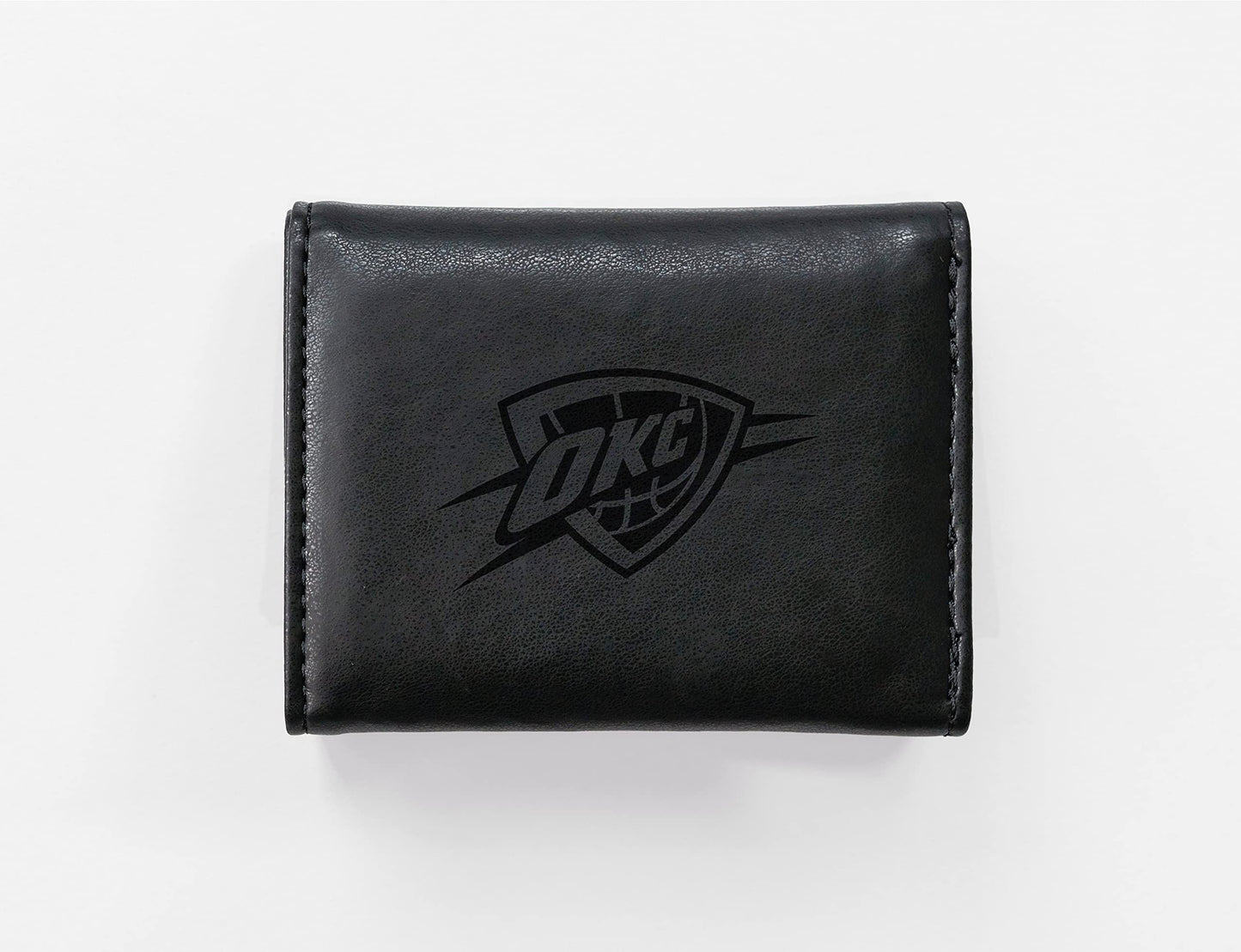 Oklahoma City Thunder Black Laser Engraved Tri-Fold Wallet - Men's Accessory