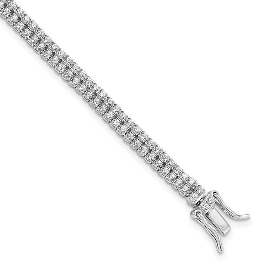 Sterling Silver Rhodium-plated 2-Row CZ Tennis Bracelet 7.5 inches