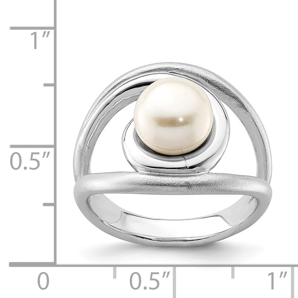 Sterling Silver Rhodium-plated Satin/Polished 8-9mm Button FWC Pearl Ring