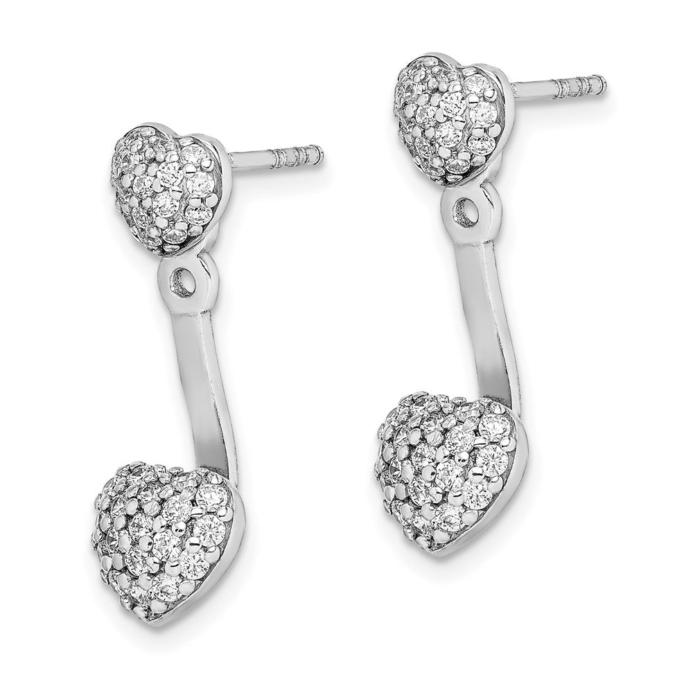 Sterling Silver Rhodium Plated CZ Heart Post Earrings w/ Jacket
