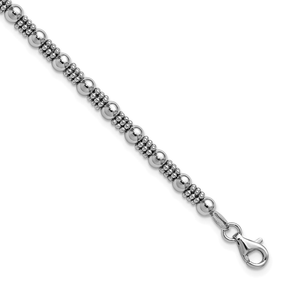 Sterling Silver RH-plated Fancy Beaded w/1in ext. Bracelet 8.25  inches