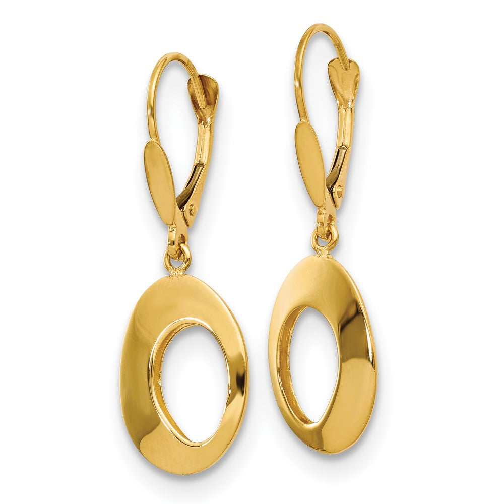 14K Polished Hollow Circles Leverback Earrings