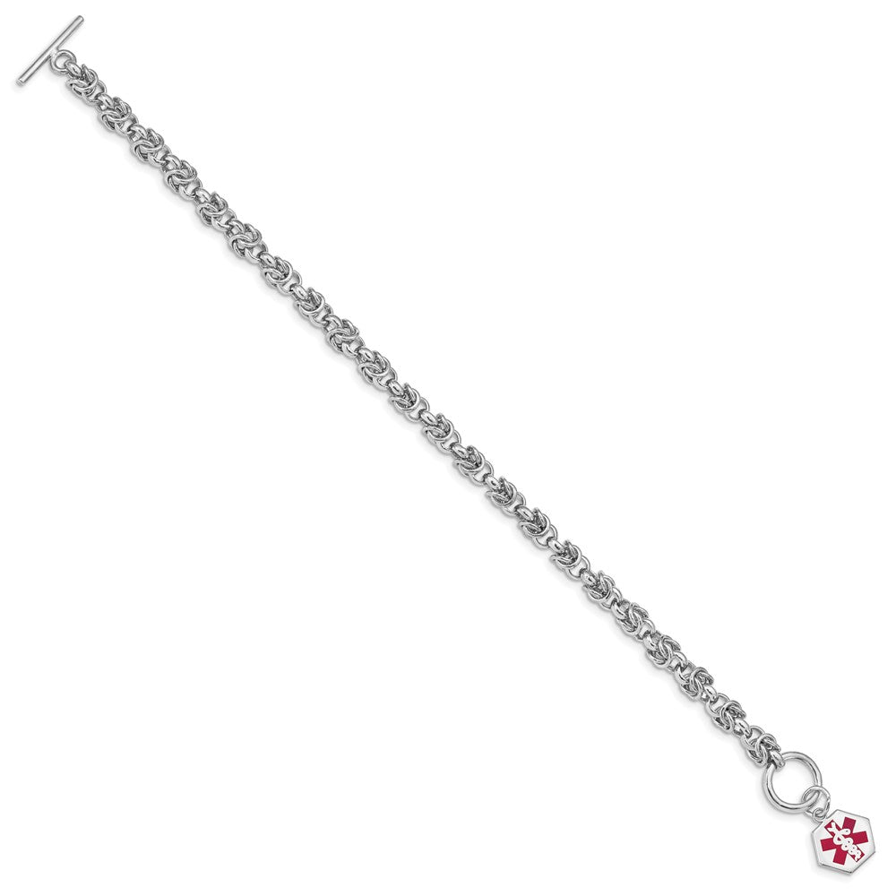 Sterling Silver Rhodium Engraveable Enamel Hexagon Medical ID Bracelet 7.75 inches