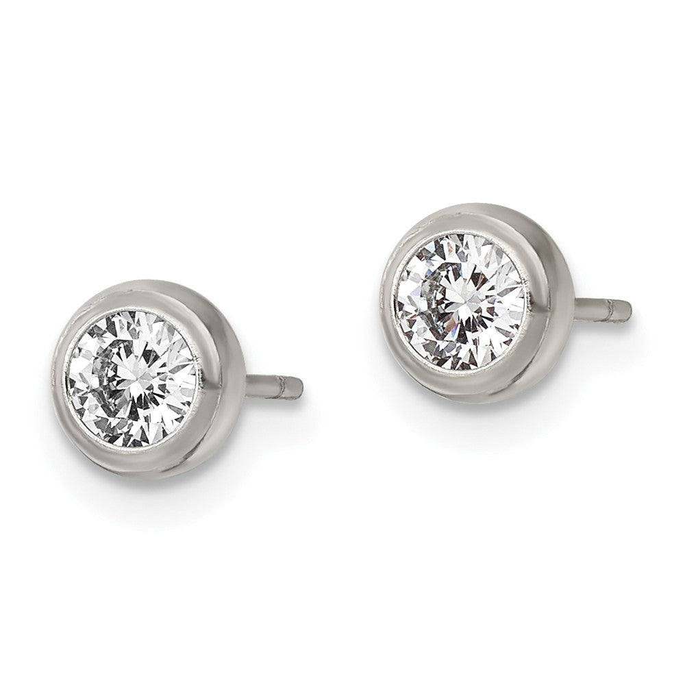 Stainless Steel Polished 4mm Bezel CZ Stud Post Earrings