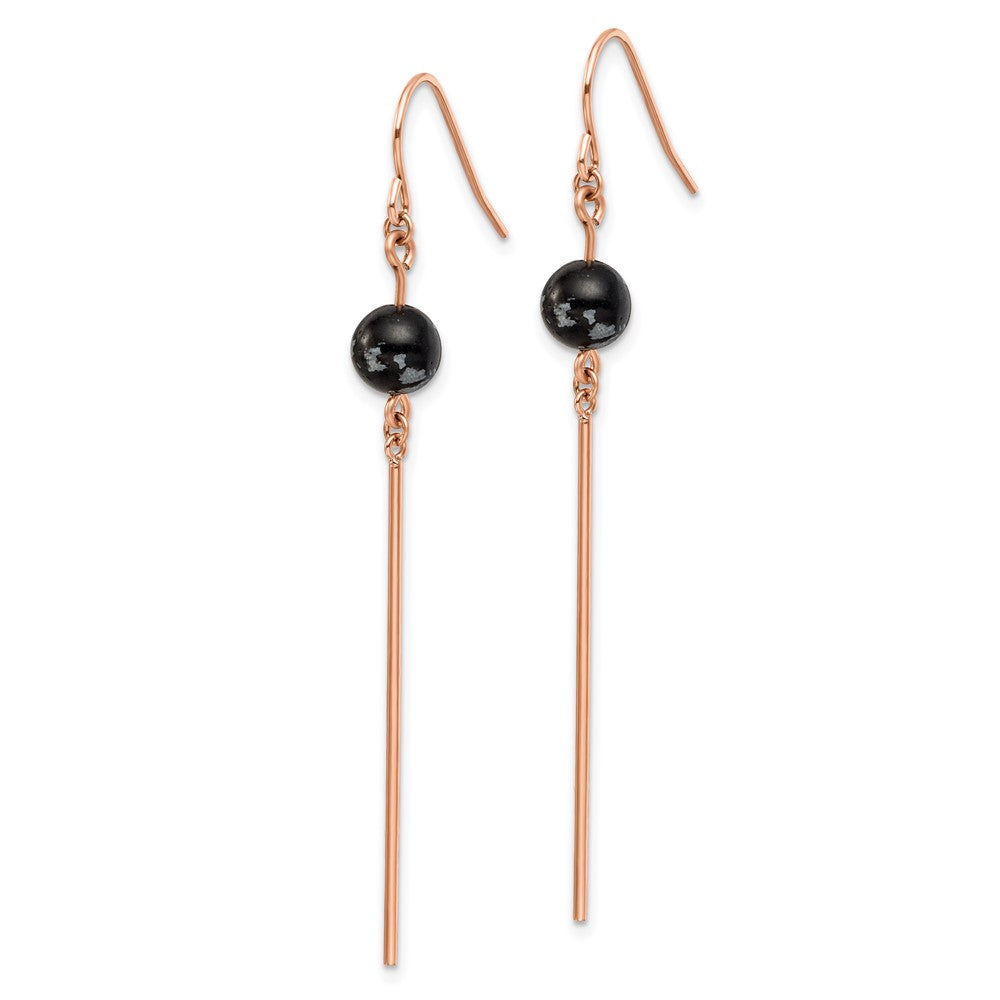 Stainless Steel Polished Rose IP-plated w/Snowflake Stone Dangle Earrings