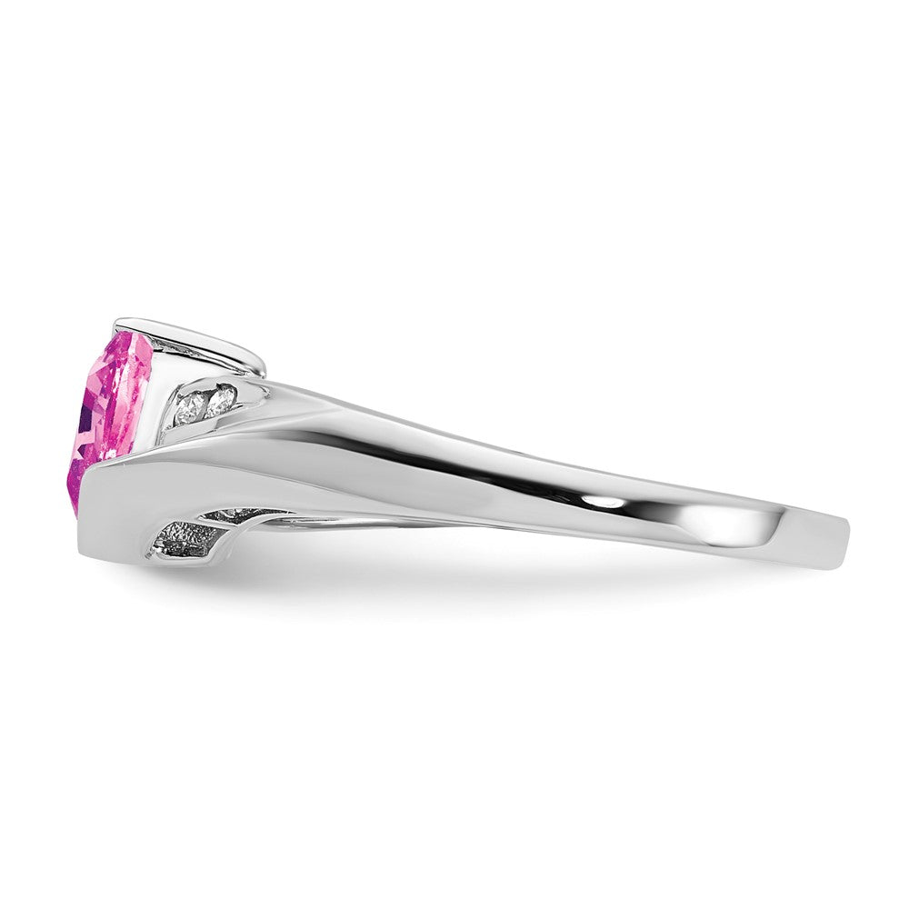 Sterling Silver CR Pink Sapphire & Diamond Ring