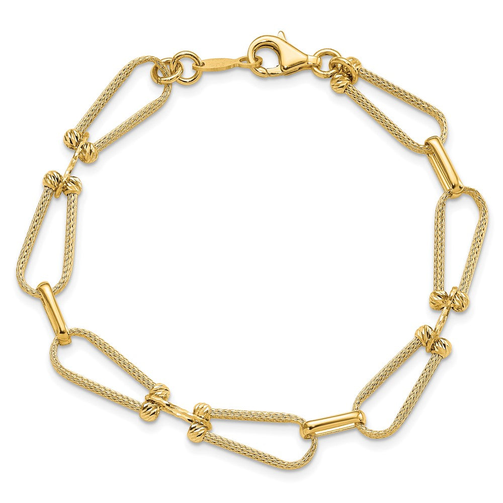 14K Dia-cut and Textured Fancy Link Bracelet 7  inches