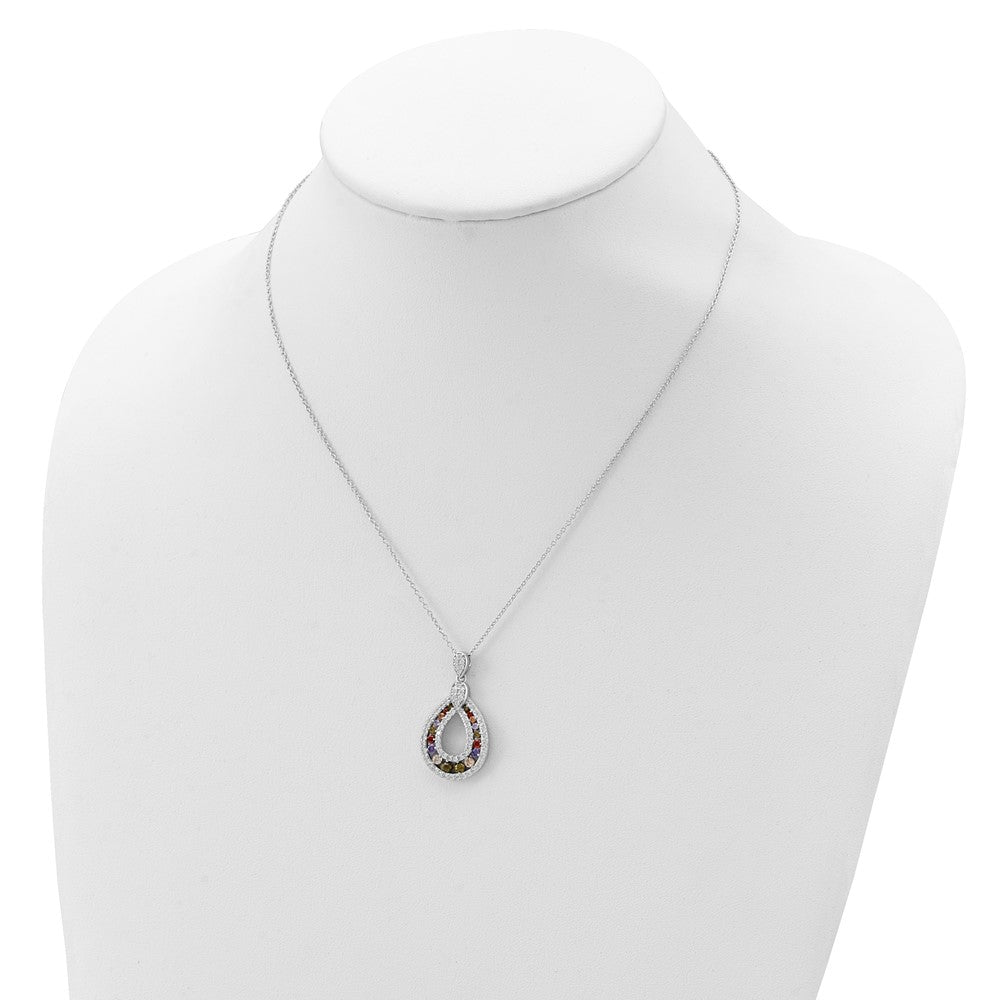 Cheryl M Sterling Silver Rhodium-plated Multi-color Brilliant-cut CZ Teardrop 18 Inch Necklace 18 Inches