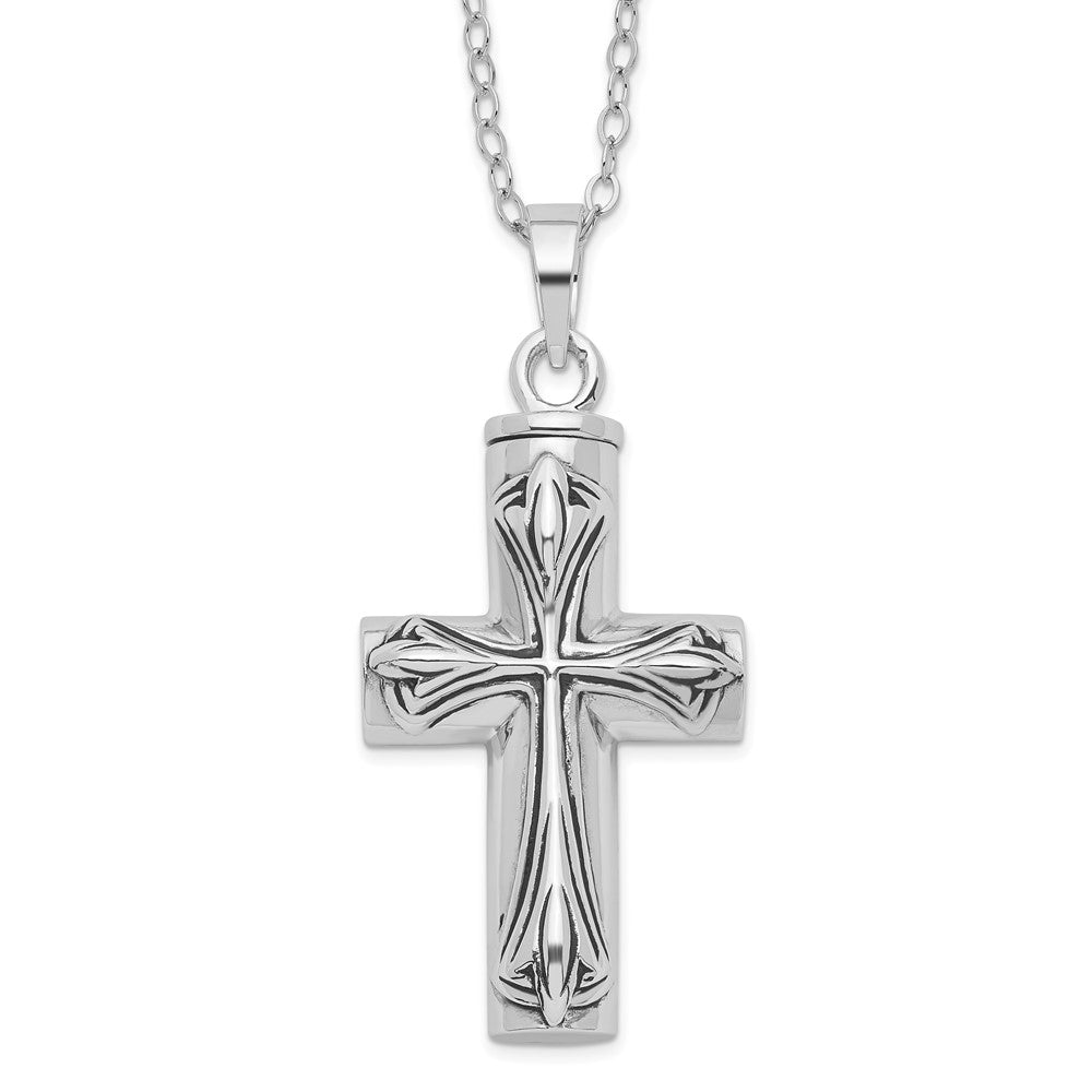 Sentimental Expressions Sterling Silver  Rhodium-plated Antiqued Cross Ash Holder 18 Inch Necklace 20 Inches